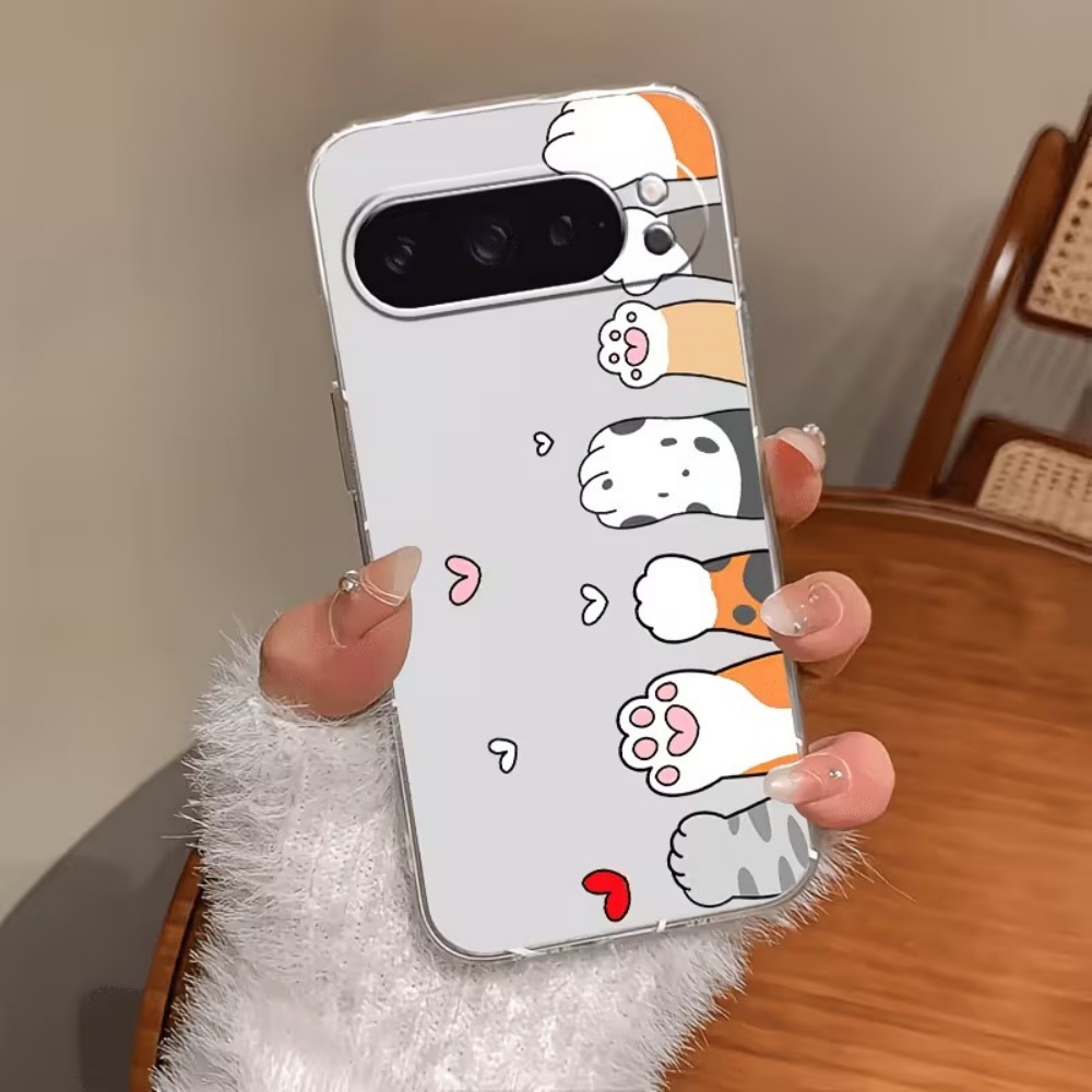 Google Pixel 9 - เคสโทรศัพท์ซิลิโคนใสลายอุ้งเท้าแมวการ์ตูนสำหรับ Google Pixel 10 9 8