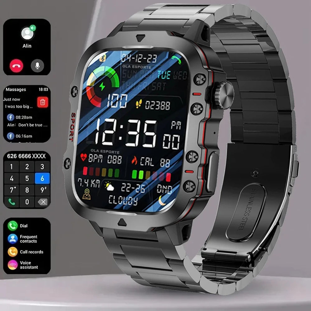 Smartwatch Faces - สมาร์ทวอทช์ทหารรุ่นใหม่ปี 2025 สำหรับผู้ชาย IP68 5ATM นาฬิกาออกกำลังกายกลางแจ้ง