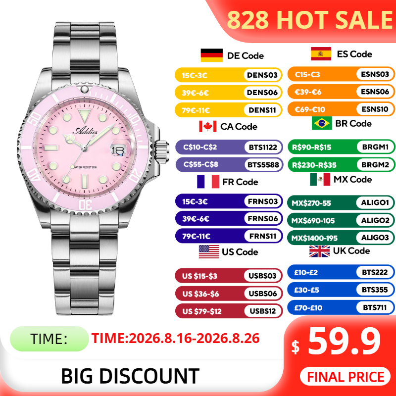 Accessories With Watch - ADDIES 36 มม.50 M กันน้ำนาฬิกาผู้หญิงแบรนด์ที่มีชื่อเสียงสแตนเลสสตีลควอตซ์นาฬิกาผู้หญิง BGW9/C3