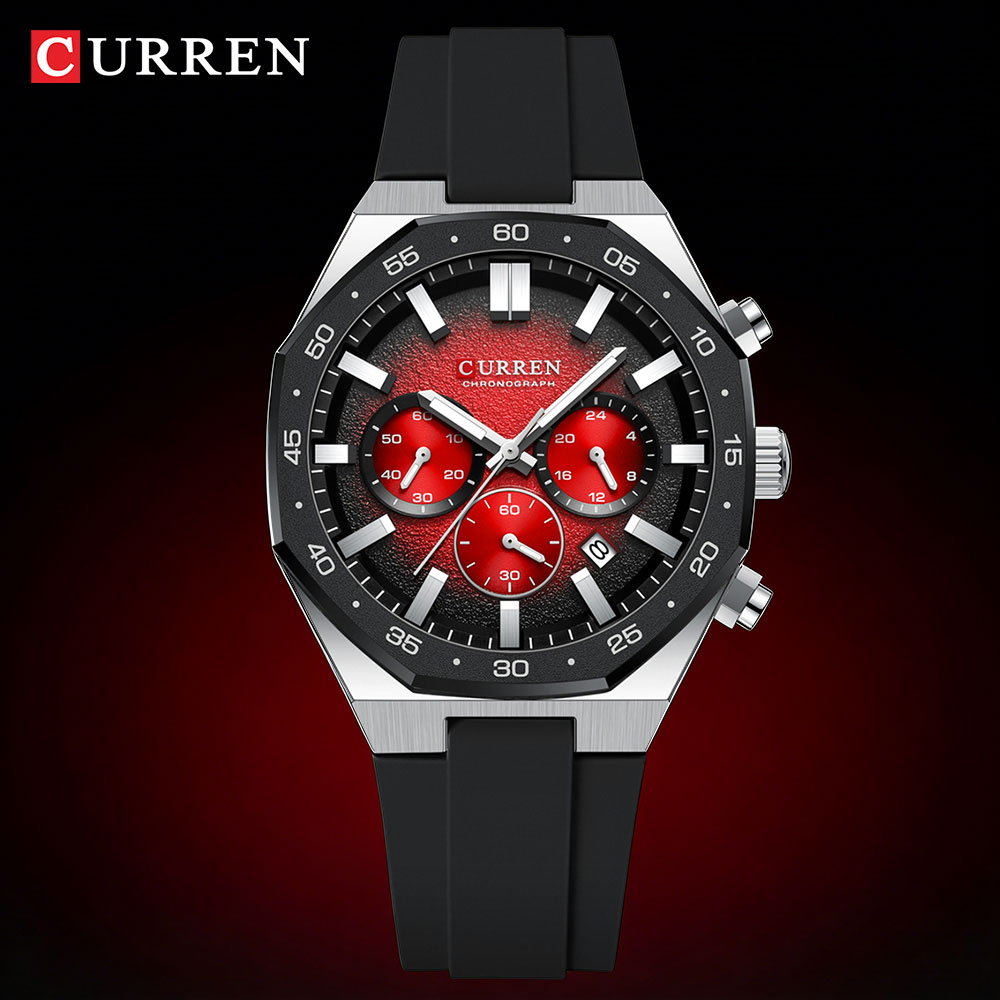 Accessories With Watch - นาฬิกาข้อมือแฟชั่นลำลองสำหรับผู้ชาย สายซิลิโคน ระบบโครโนกราฟ แสดงวันที่อัตโนมัติ ควอตซ์ รุ่น