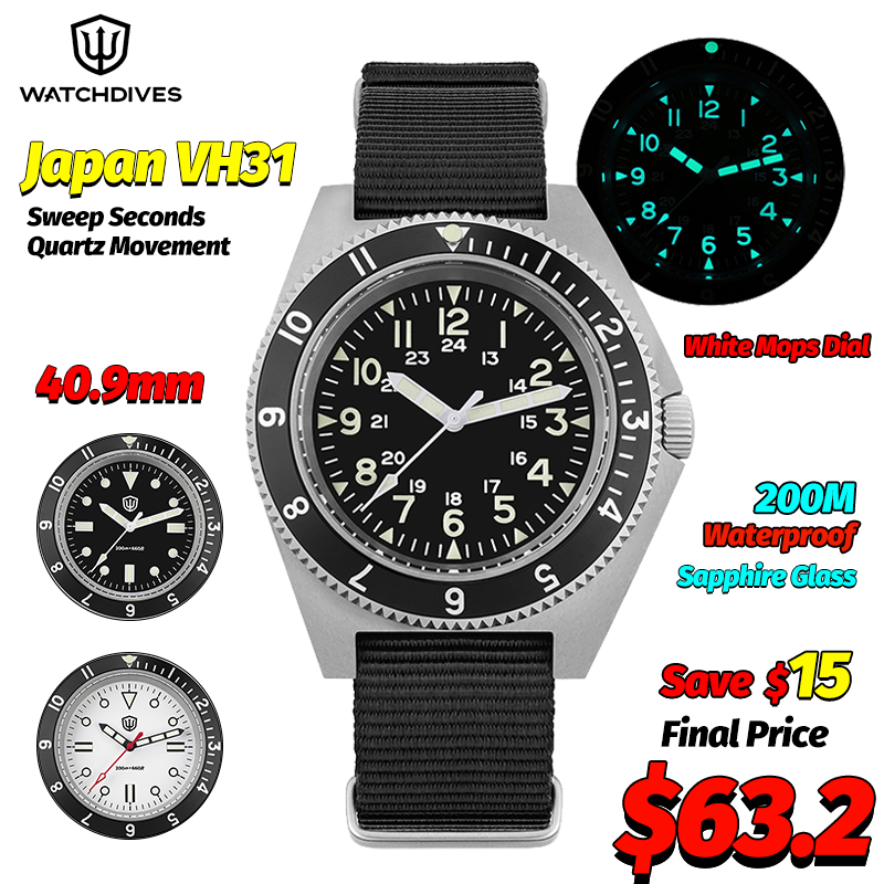 Accessories With Watch - นาฬิกาควอตซ์ Watchdives รุ่น WD1972 นาฬิกาผู้ชายหน้าปัดแซฟไฟร์ เรืองแสง