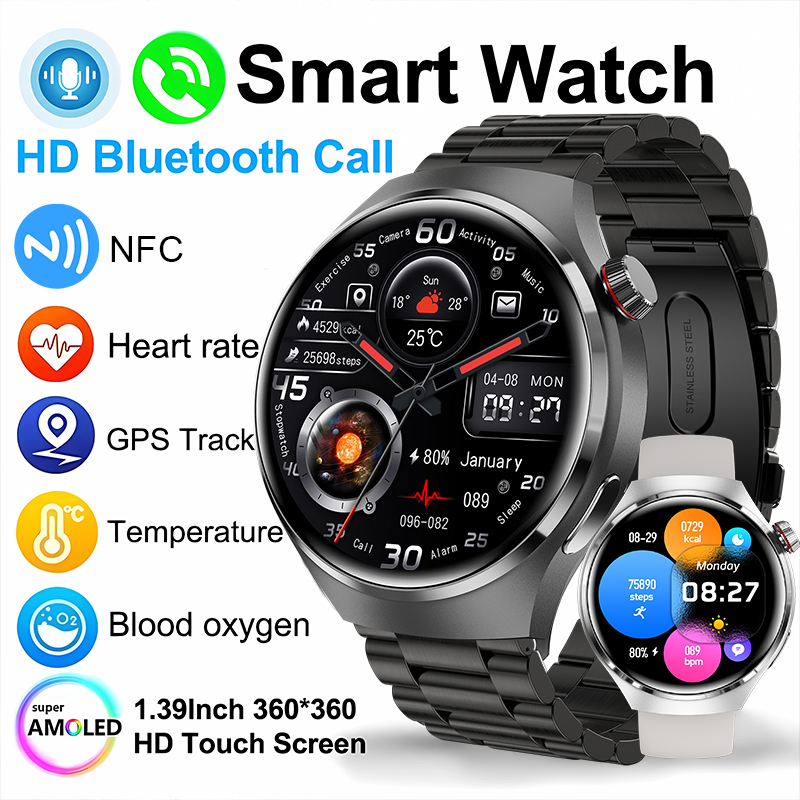 Smartwatch Faces - 2026 ใหม่สมาร์ทวอทช์เครื่องวัดอัตราการเต้นของหัวใจบลูทูธโทร NFC GPS ตัวติดตาม IP68