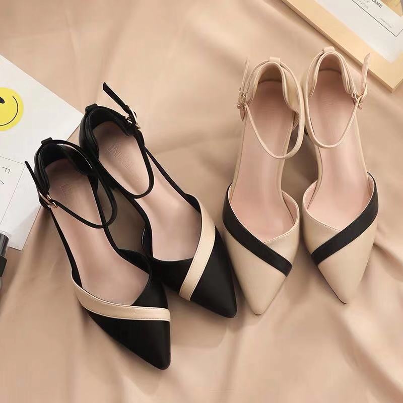 รองเท้าส้นเหลี่ยมทรงคลาสสิกสีเ - Leather Classic Strap บทวิจารณ์และราคา