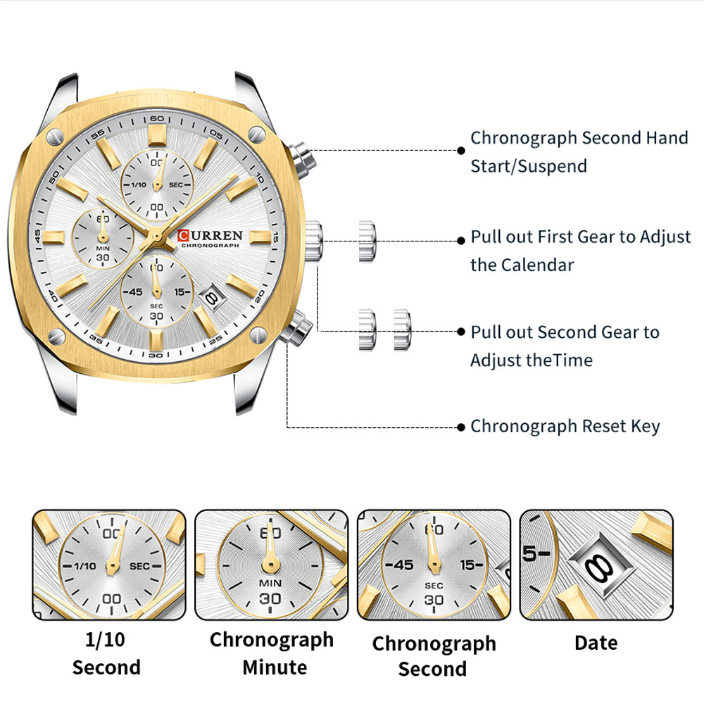 CURREN นาฬิกาสปอร์ตสำหรับผู้ชา - Accessories With Watch บทวิจารณ์และราคา